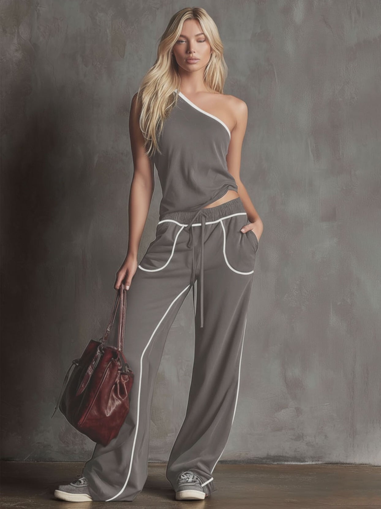 Casual Sporty Sleeveless Top And Pants Set