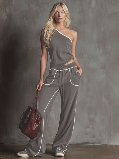Casual Sporty Sleeveless Top And Pants Set