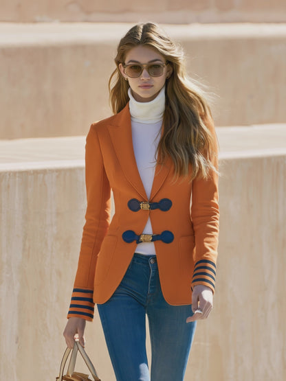 Fashionable Retro PU Buckle Webbing Orange Blazer