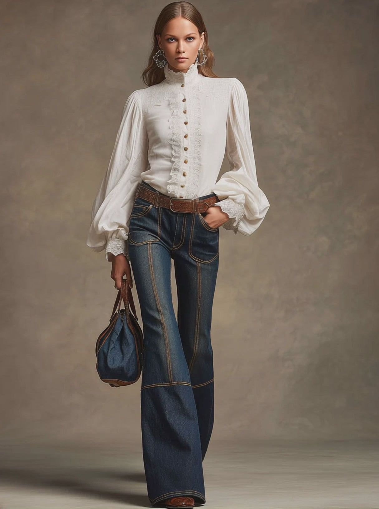 Retro Brown Double-stitched Navy Jeans