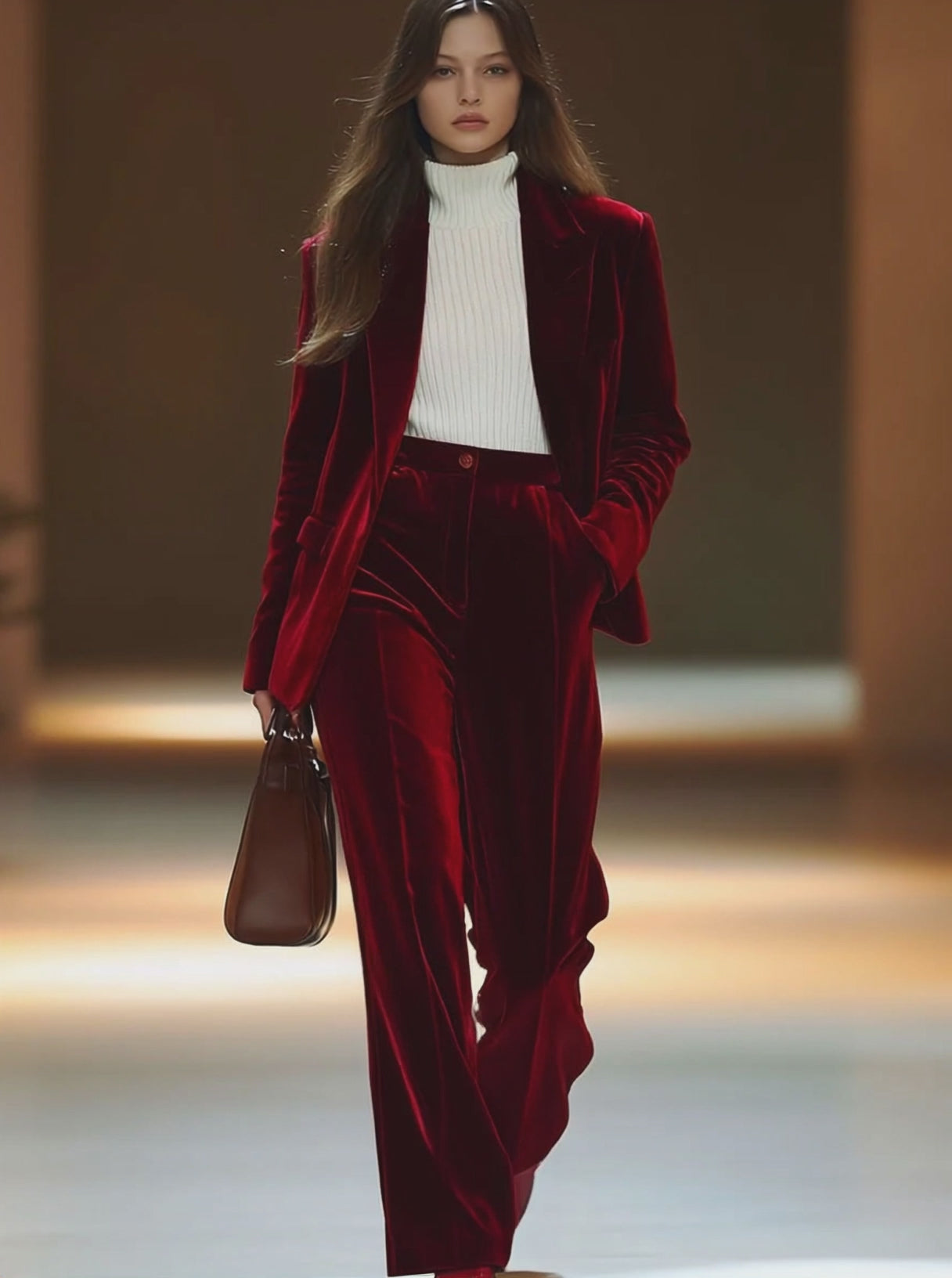 【24-hour shipping out】Casual Loose Retro Solid Color Velvet Pocket Suit Pants