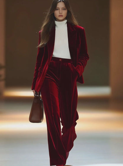 【24-hour shipping out】Casual Loose Retro Solid Color Velvet Pocket Suit Pants