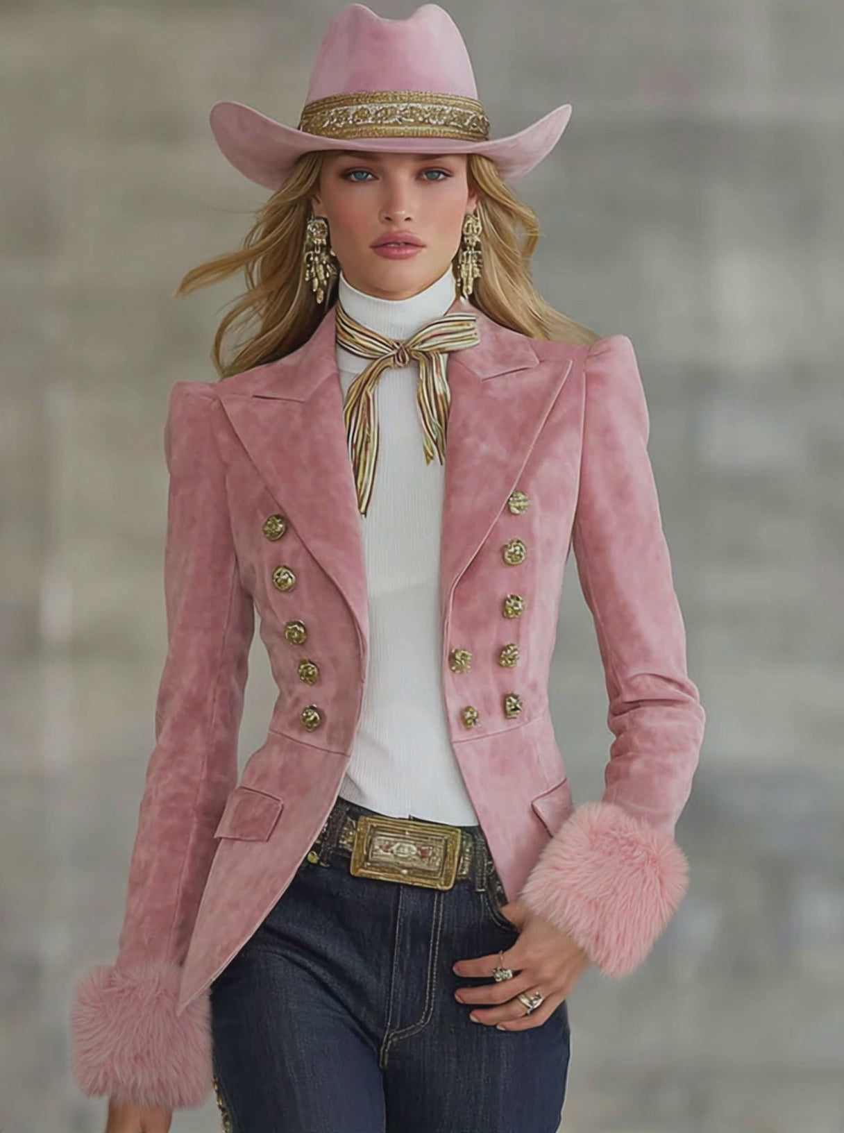 Lapel Multi-button Faux Suede And Fur Blazer