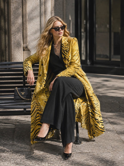 retro-chic-yellow-zebra-print-velvet-collared-coat - Oyrosy