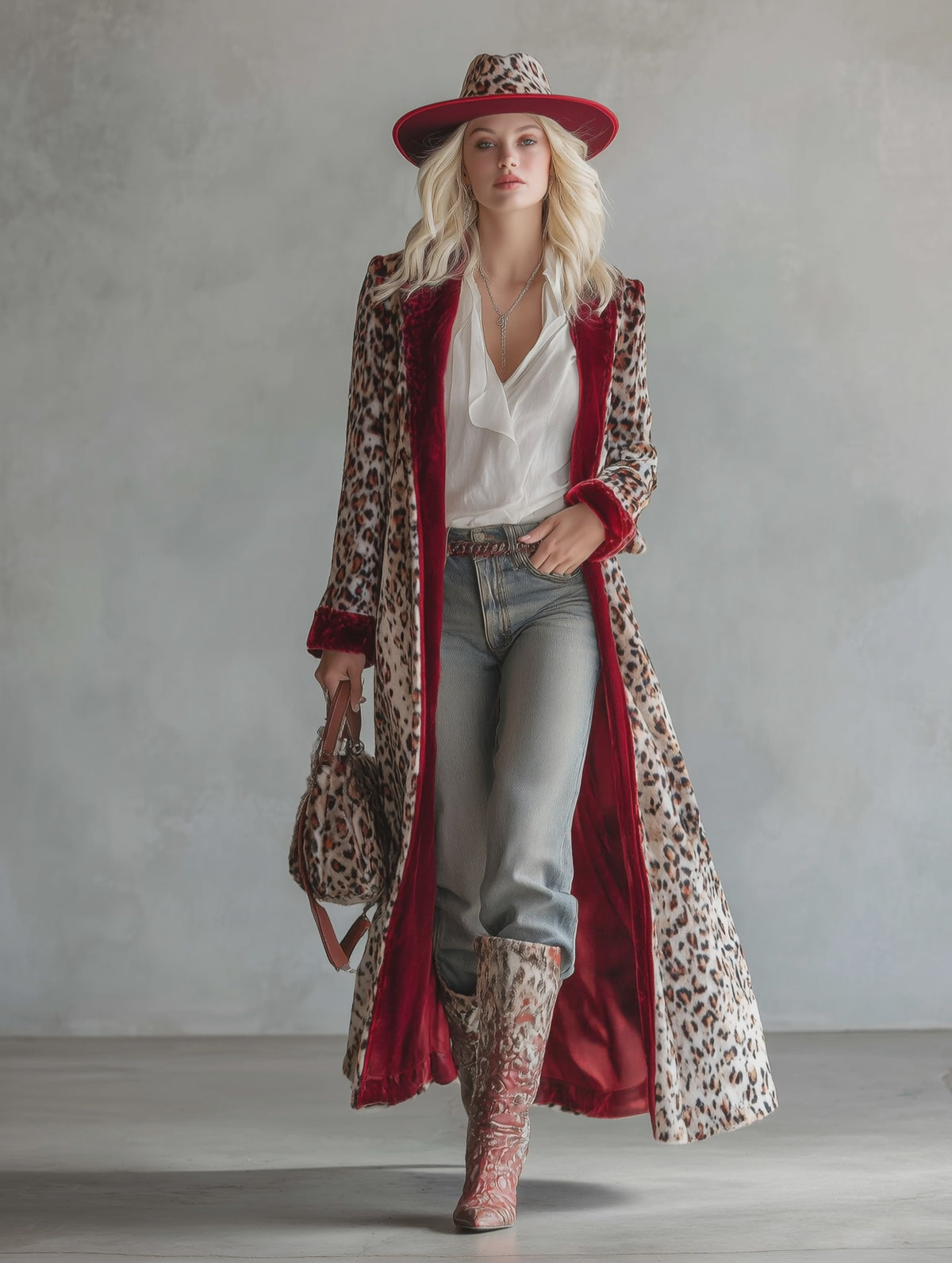 Exquisite Vintage-style Western Leopard-print Velvet Coat