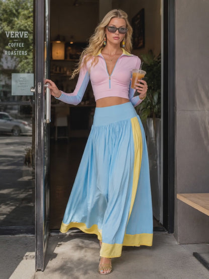 Capri Pastel Maxi Skirt Sport Set Dreamy Coastal Energy