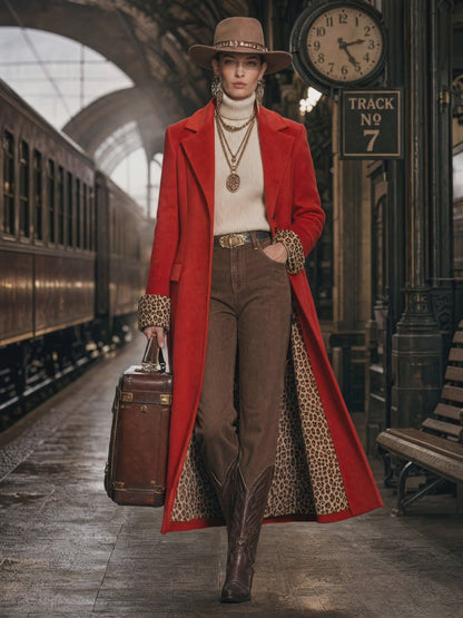 Lapel Single-breasted Leopard Print Coat