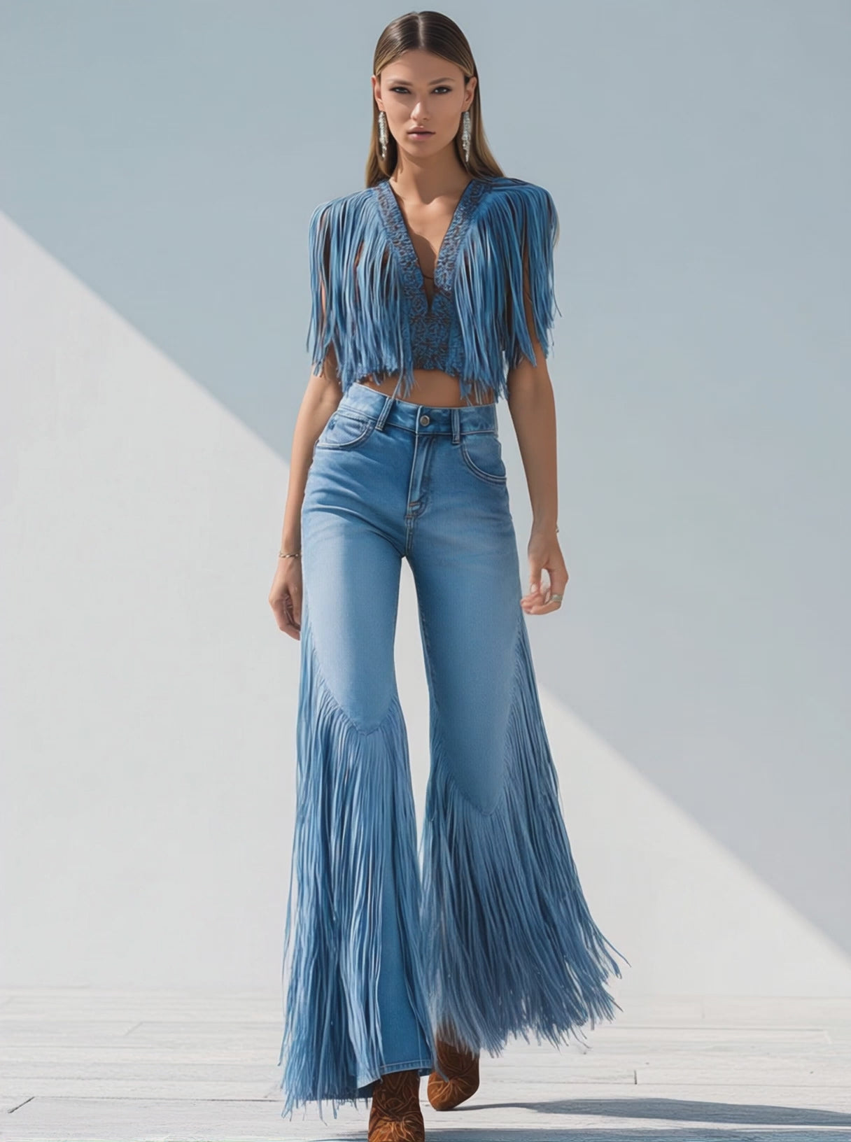 Trendy Retro Tassel Flared Jeans