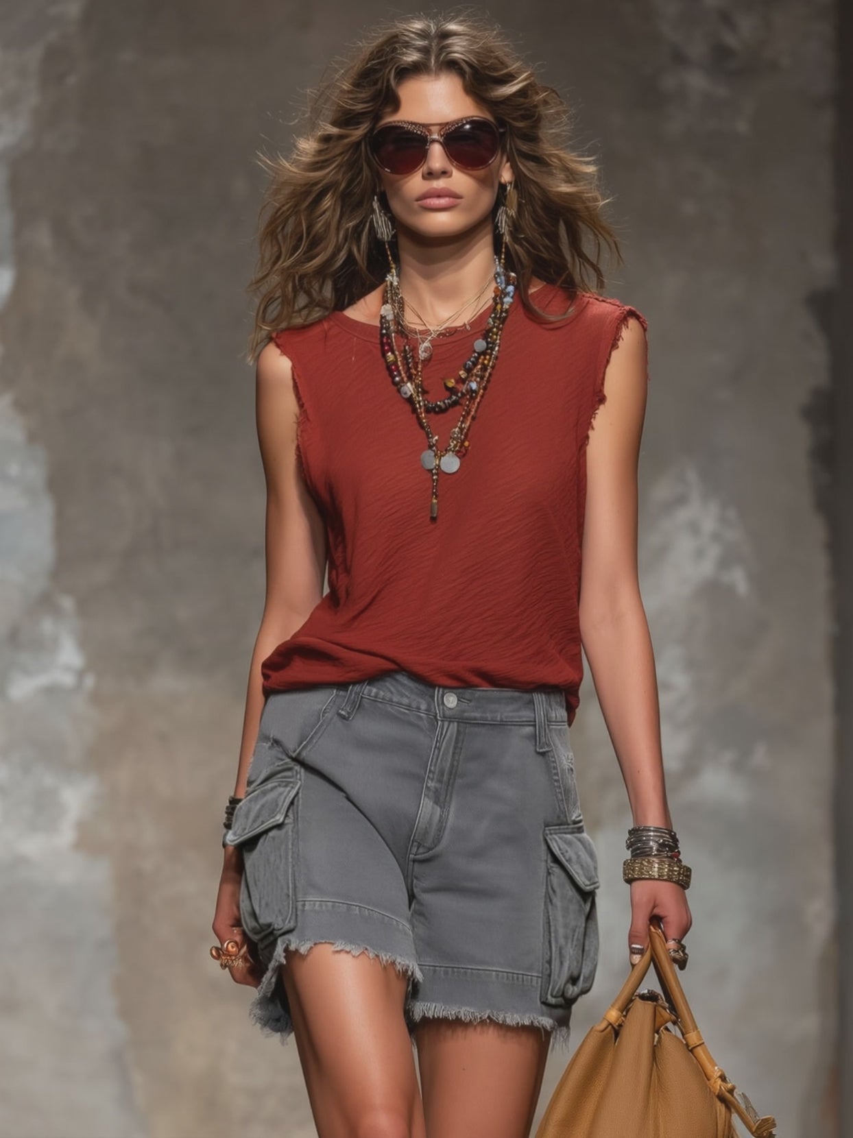 Casual Retro Gray Denim Frayed Edge 3D Pocket Shorts