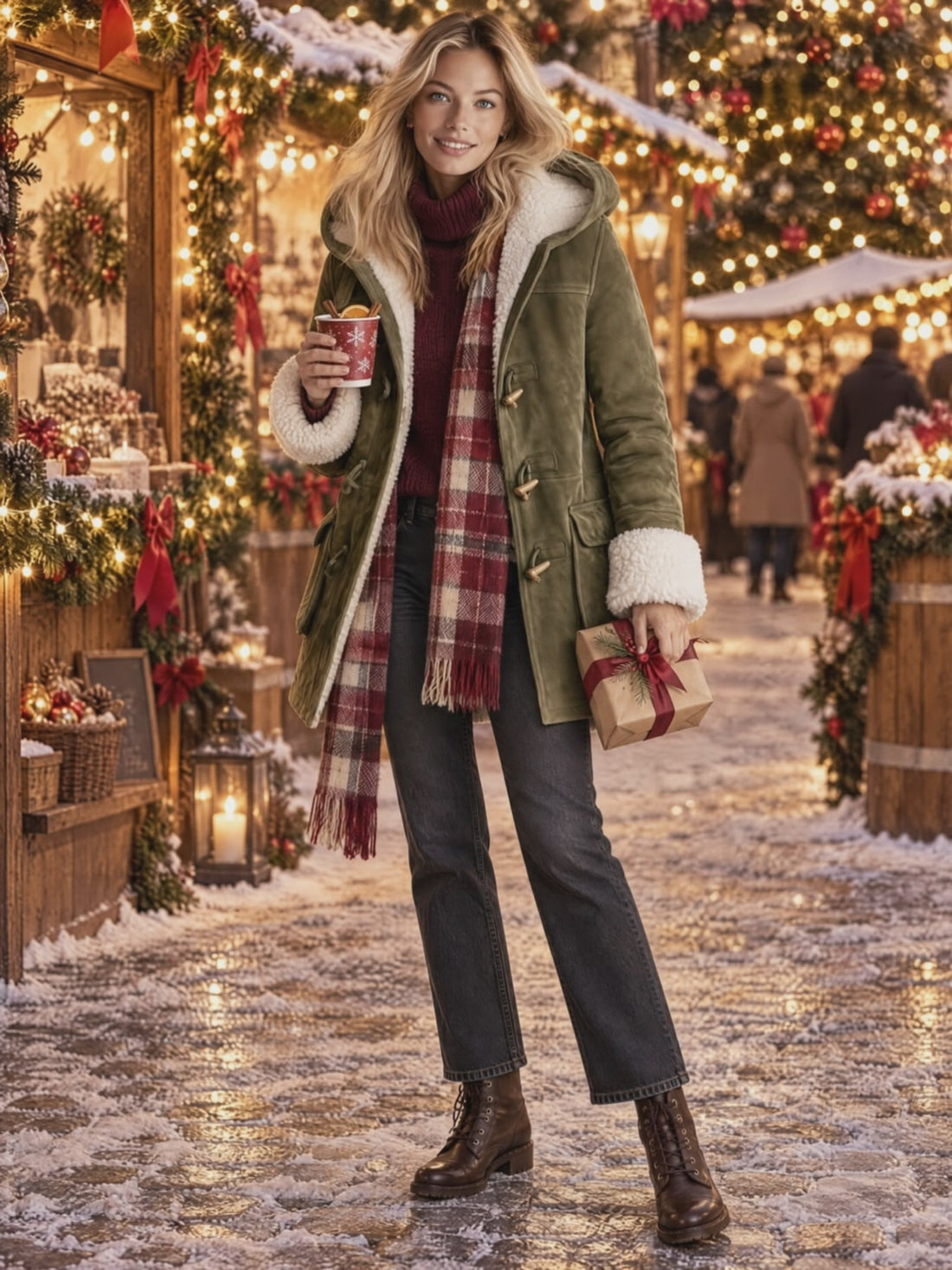 Casual And Warm Fleece-trimmed Faux Suede Duffle Coat