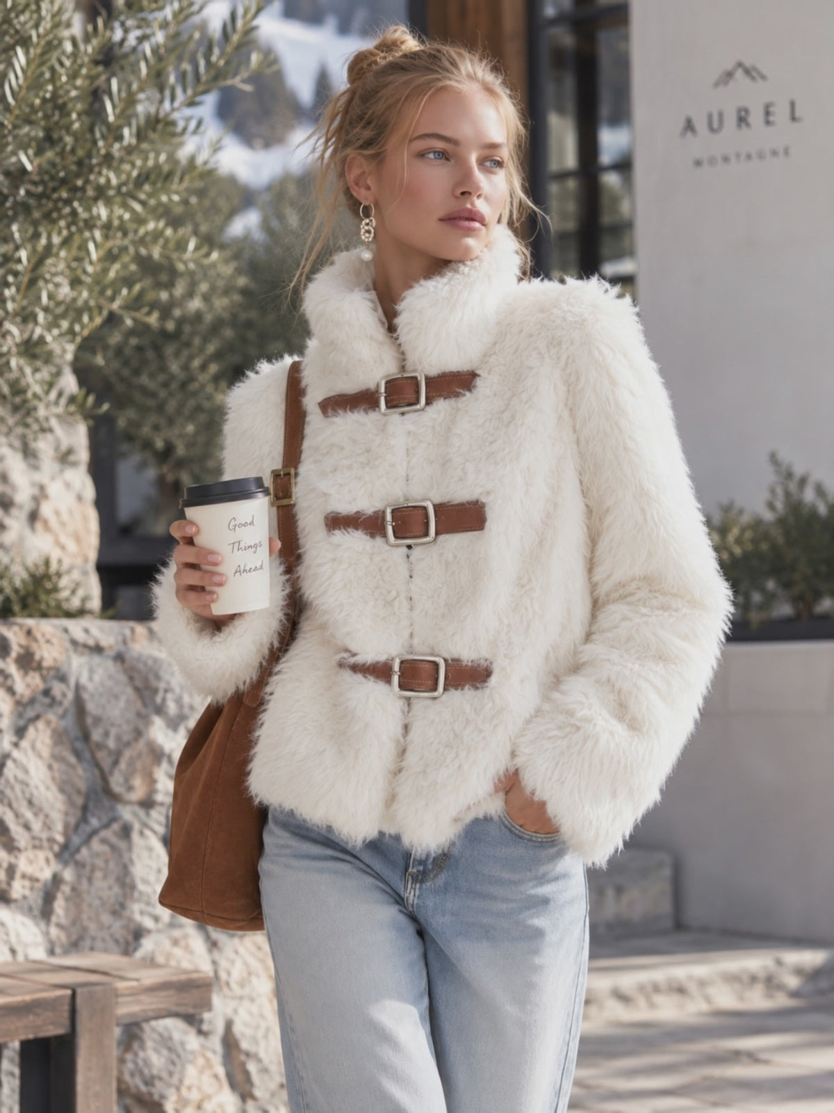 Luxurious White Stand-collar Faux-fur Short Coat
