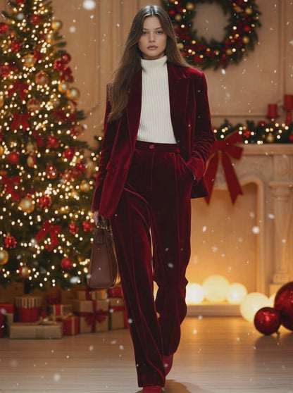 【24-hour shipping out】Casual Loose Retro Solid Color Velvet Pocket Suit Pants