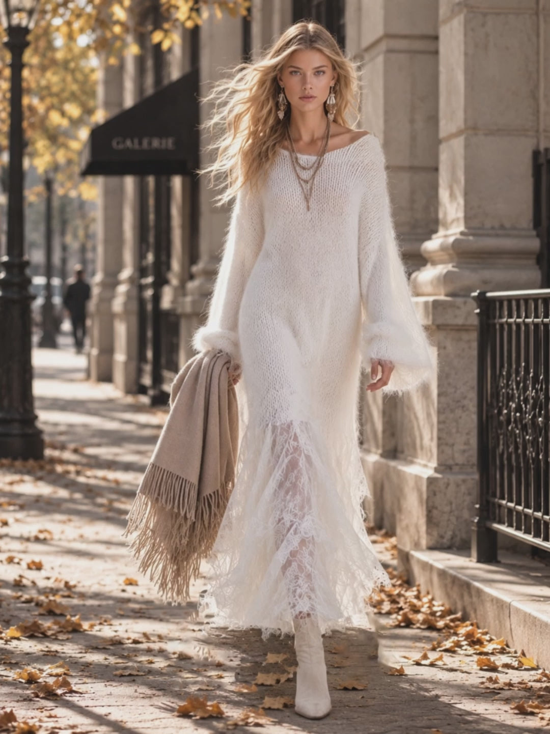 soft-and-cozy-long-haired-white-knit-lace-hem-maxi-dress - Oyrosy