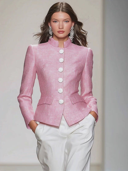 Elegant Stand-up Collar Single-breasted Tweed Jacket