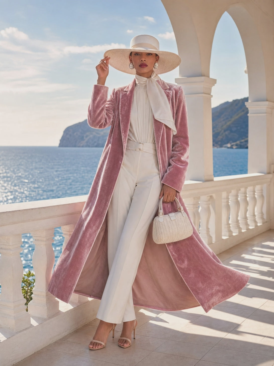 Urban Elegance Pink Shimmering Velvet Long Coat
