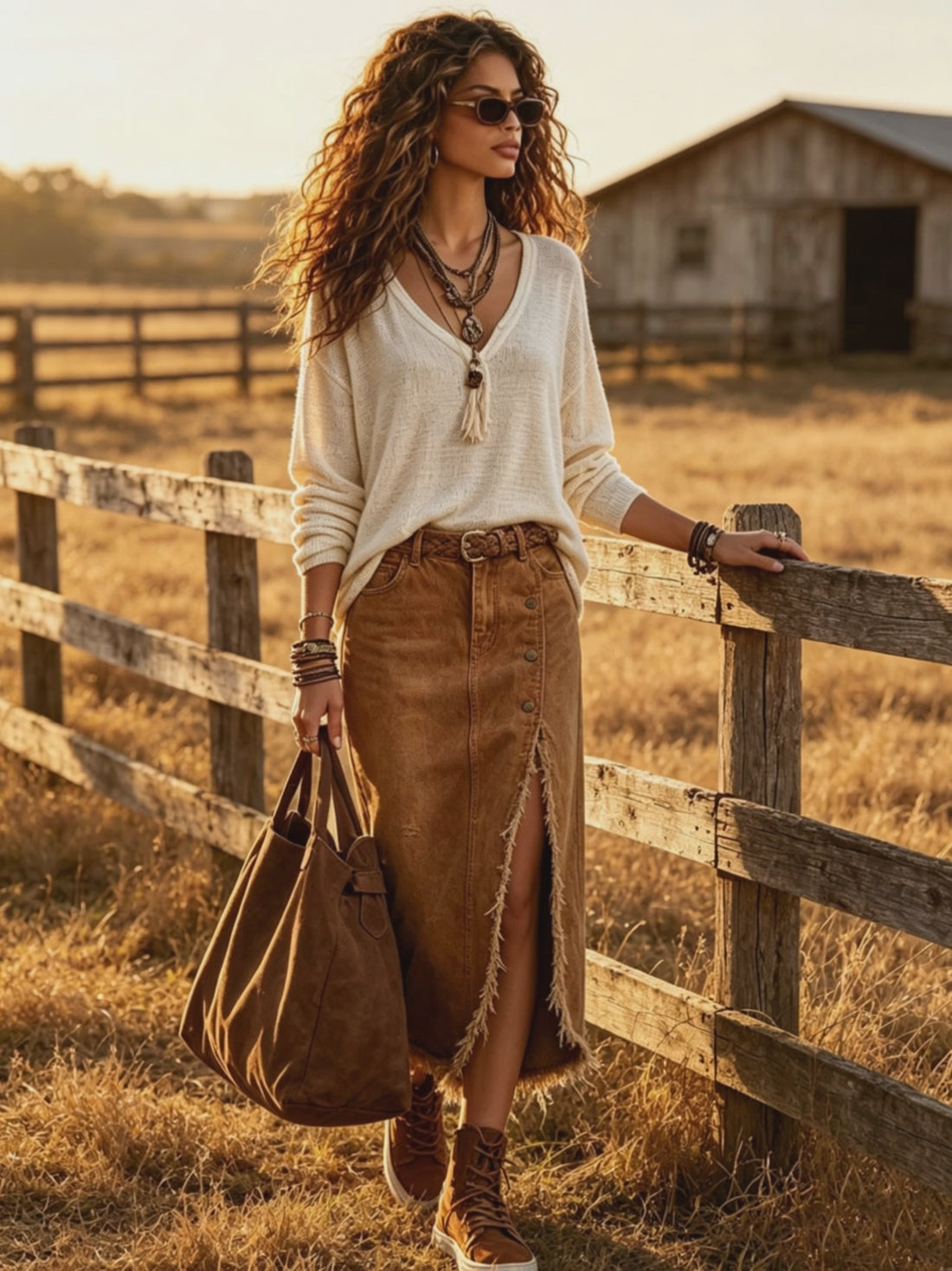 Western Retro Tassel V-Neck Long Sleeve Off-White Knitted Pullover