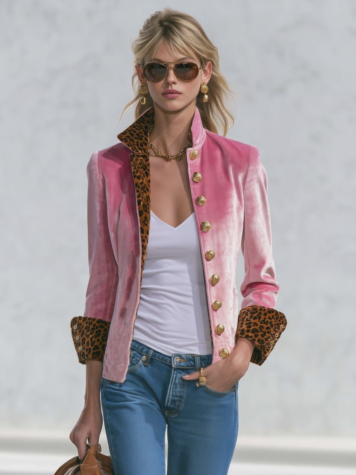 exquisite-retro-leopard-print-color-blocking-stand-collar-single-breasted-velvet-jacket - Oyrosy