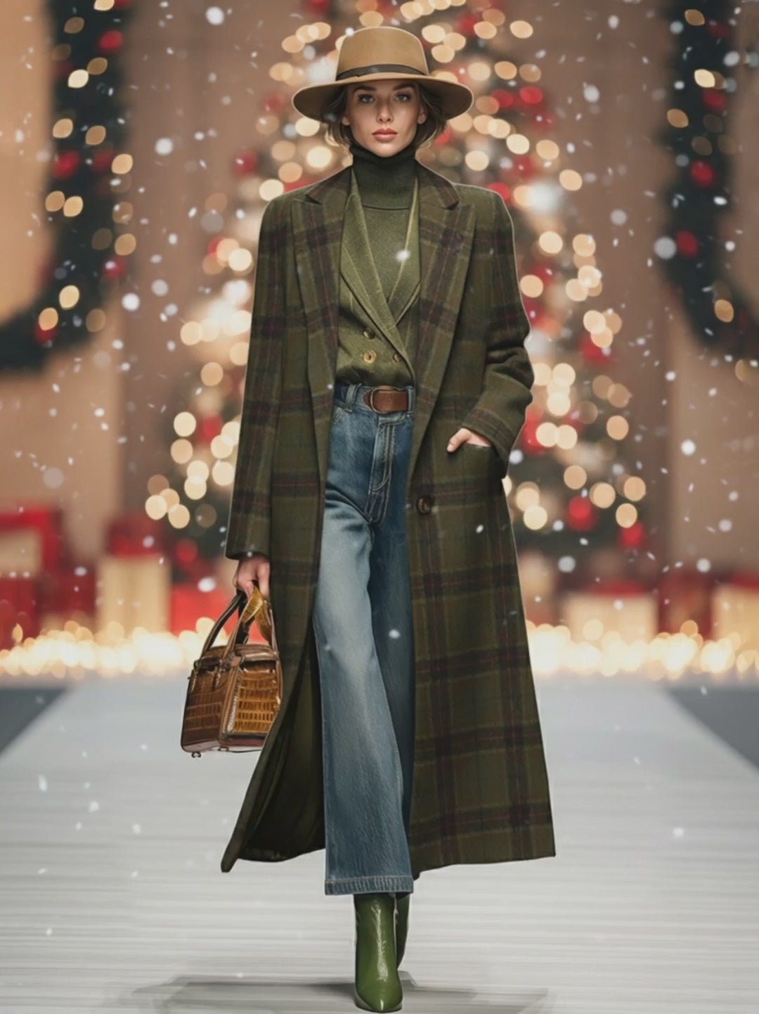 Retro Plaid Long Woolen Coat