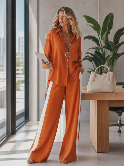 Urban Boho Orange Cotton-linen Wide-leg Pant Set