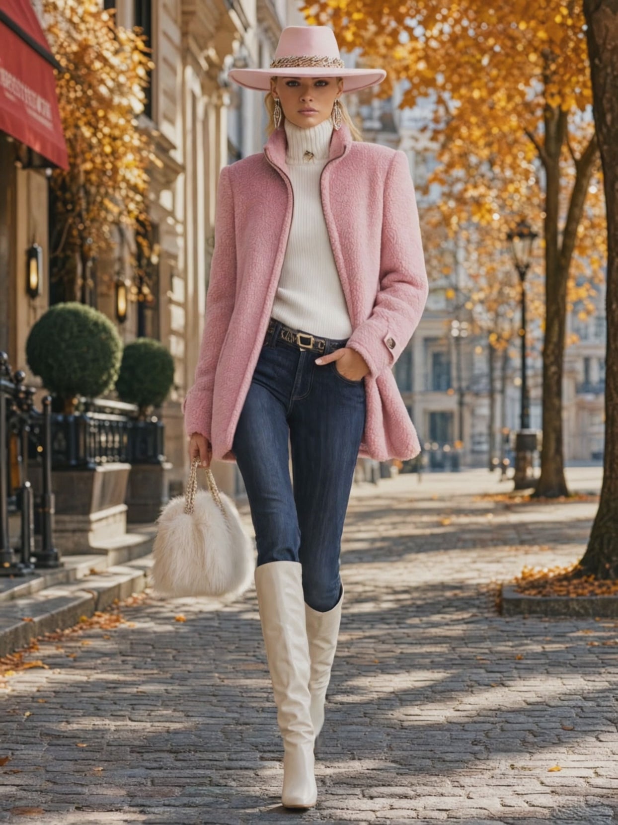 Casual Vintage Pink Polar Fleece Zip-Up Jacket Coat