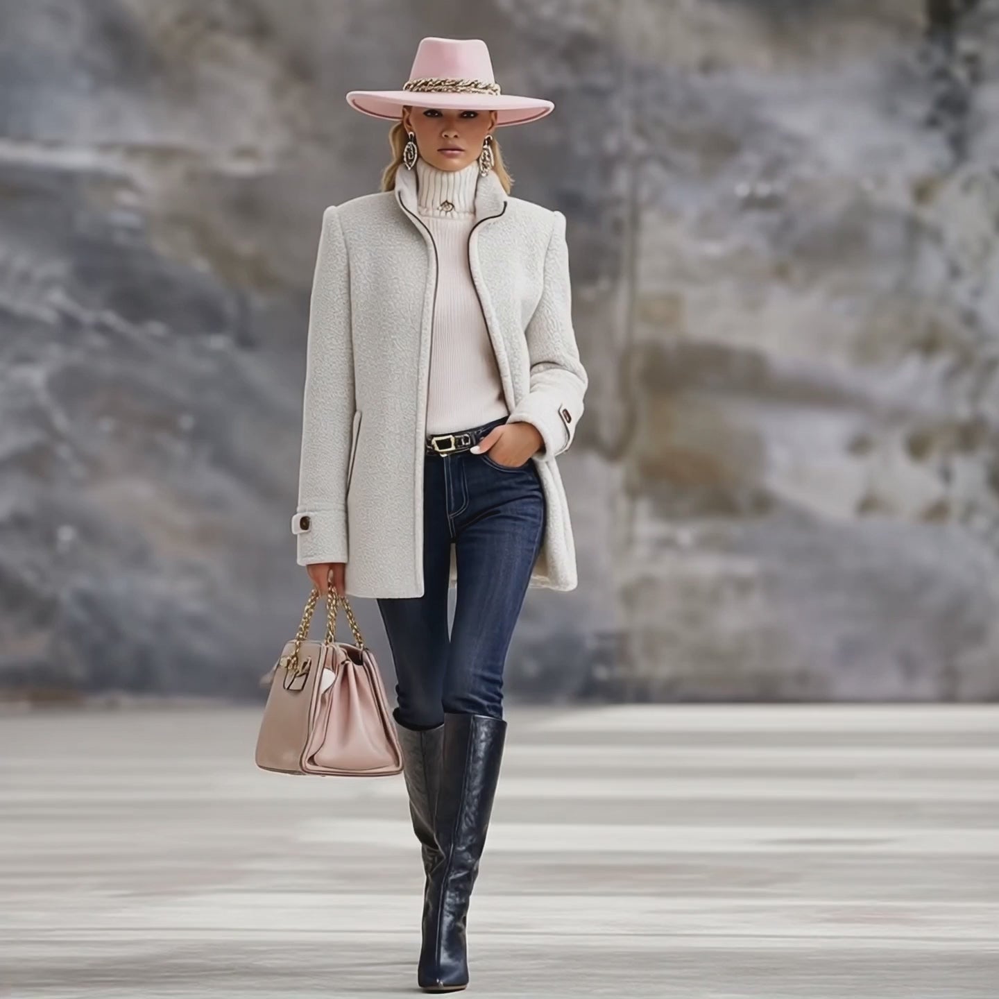 Casual Vintage Pink Polar Fleece Zip-Up Jacket Coat