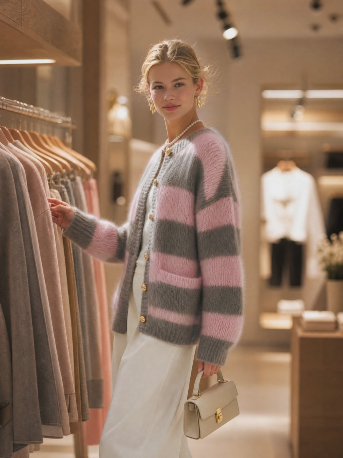 Retro-chic Color-block Striped Knit Cardigan