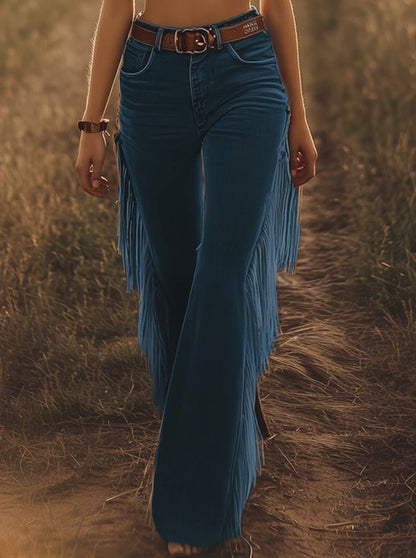Vintage Western Brown Fringe Flared Jeans