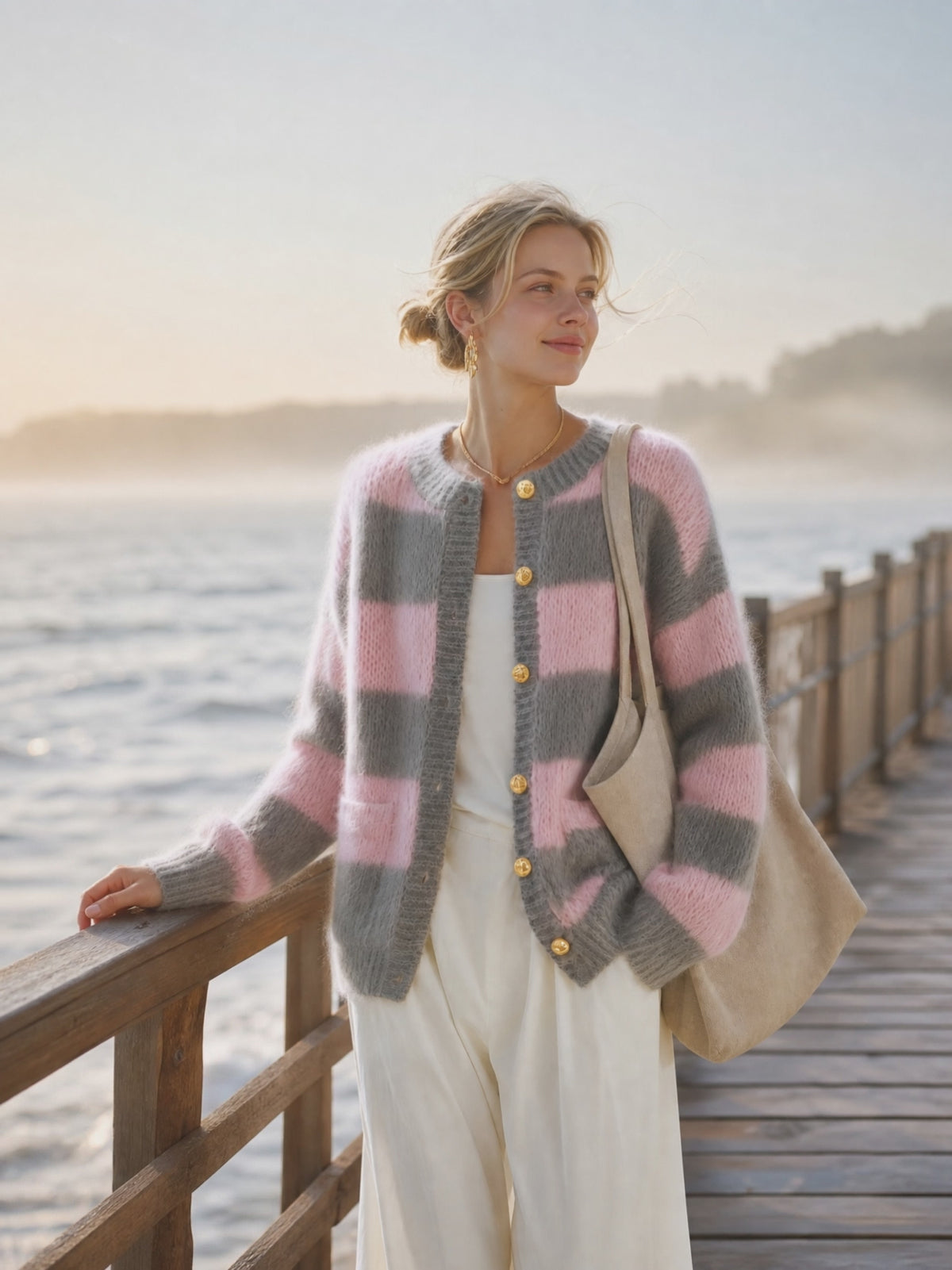 Retro-chic Color-block Striped Knit Cardigan