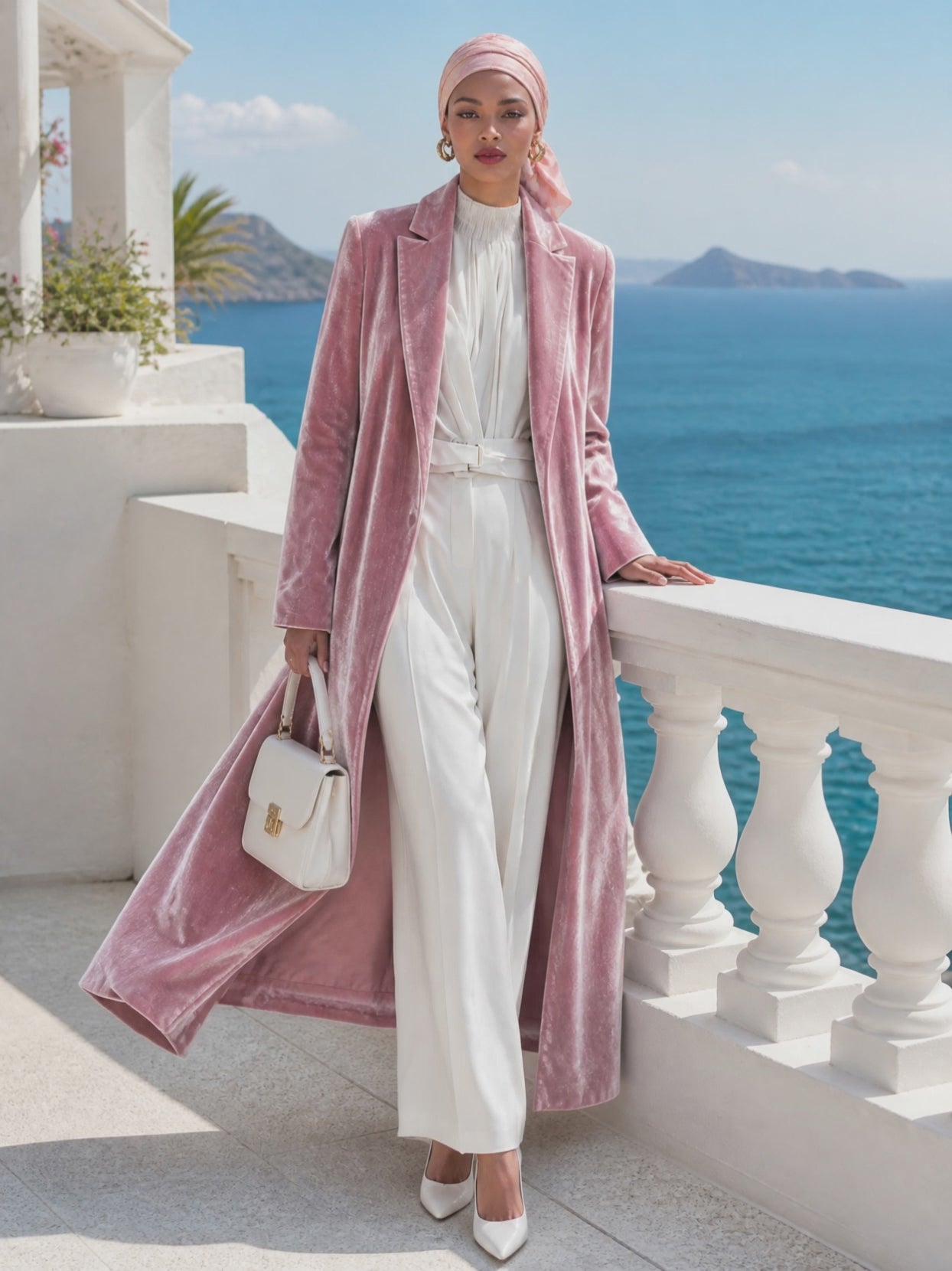 urban-elegance-pink-shimmering-velvet-long-coat - Oyrosy