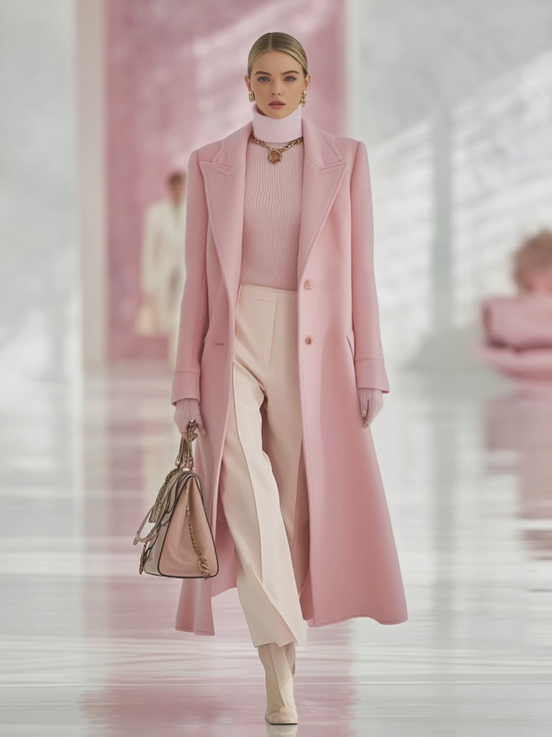 Elegant Classic Lapel Single-breasted Long Woolen Coat