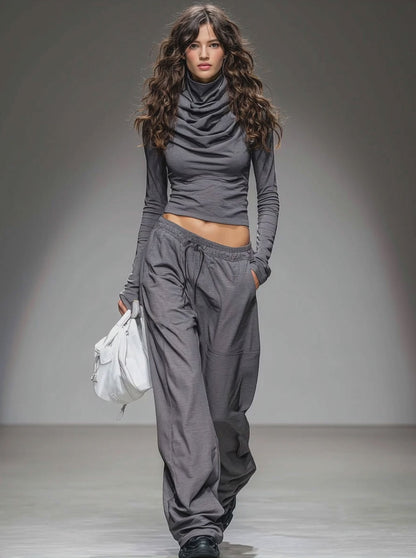 Casual Long-sleeved T-shirt And Wide-leg Pants Set