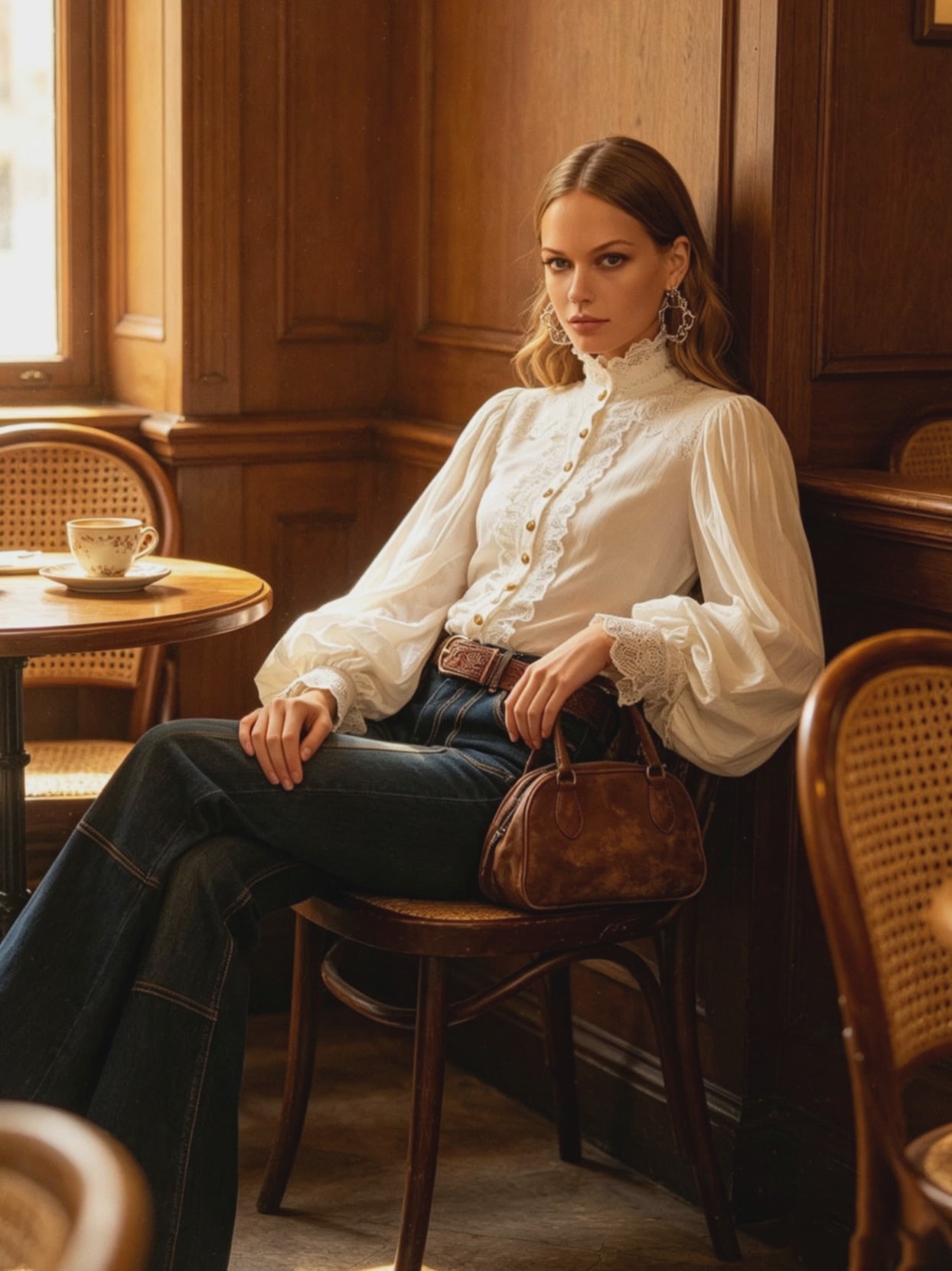 Retro Brown Double-stitched Navy Jeans
