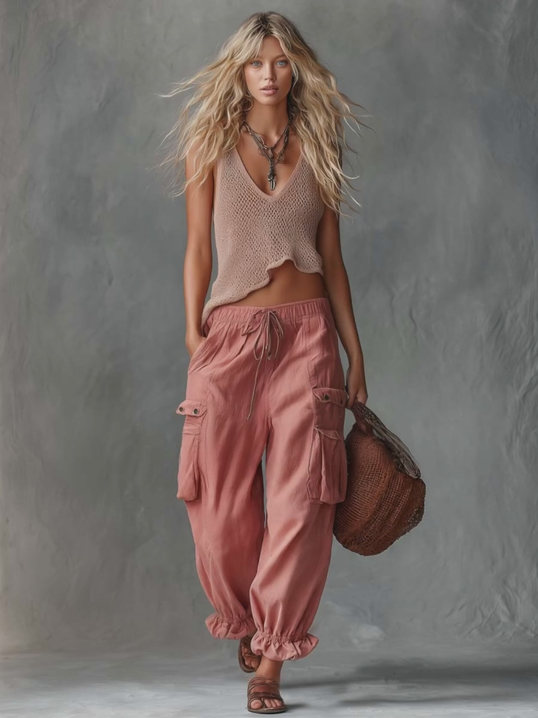Sahara Rose Knit Cargo Set Effortless Boho Energy