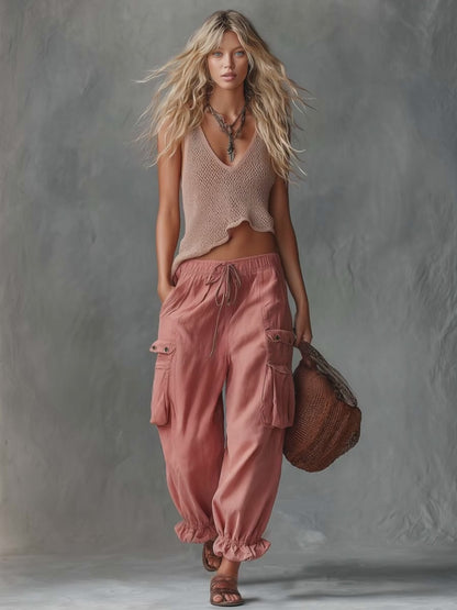 Sahara Rose Knit Cargo Set Effortless Boho Energy