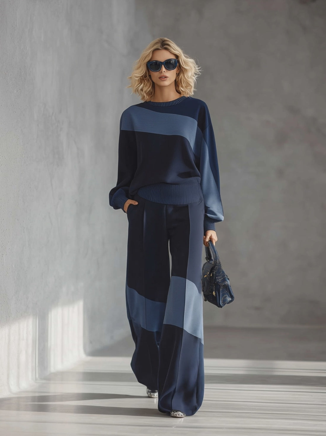 Casual Sportswear Patchwork Sweatshirt And Sweatpants Set