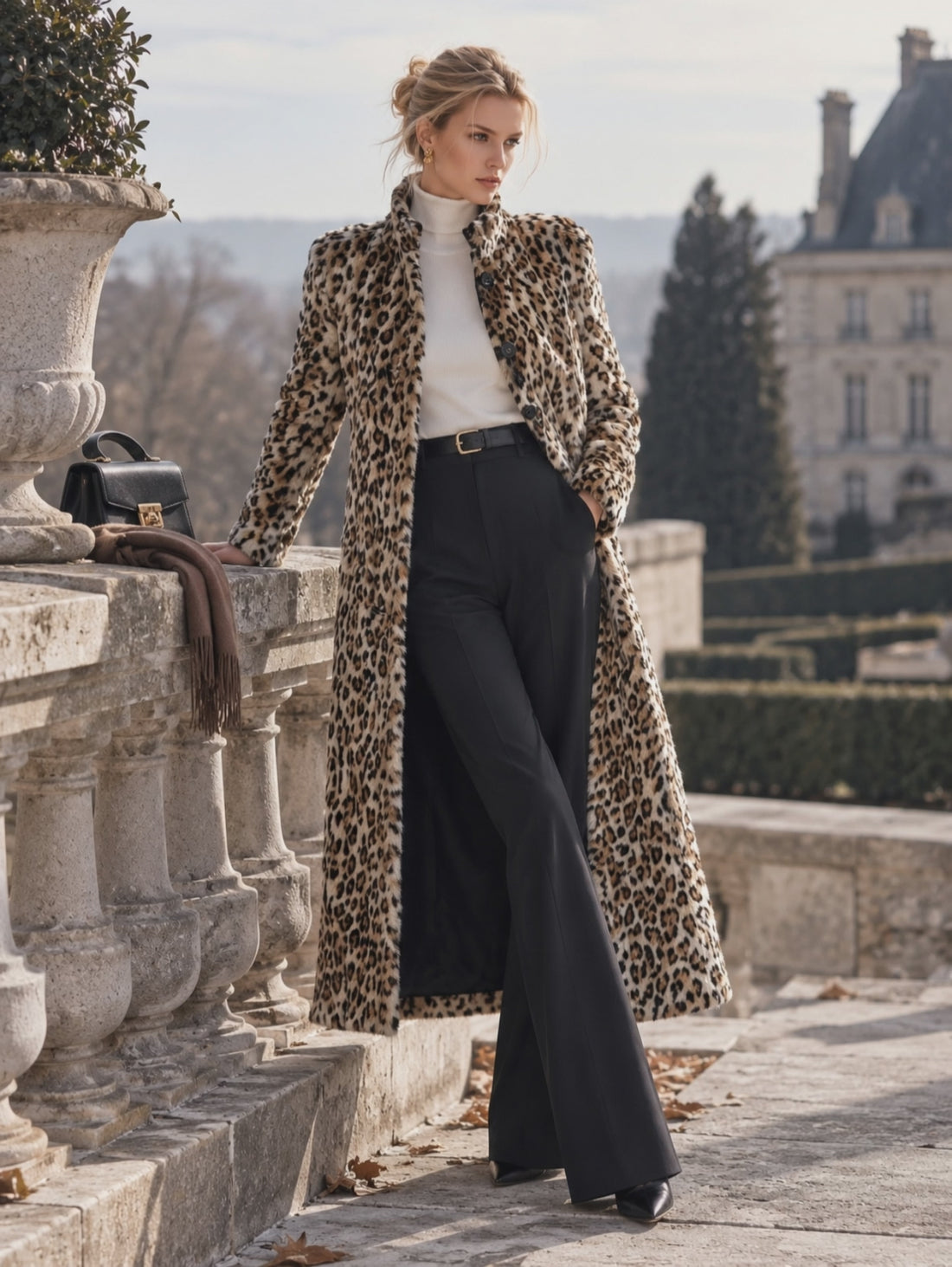 Premium Faux Short-Pile Leopard Print Stand-Collar Coat
