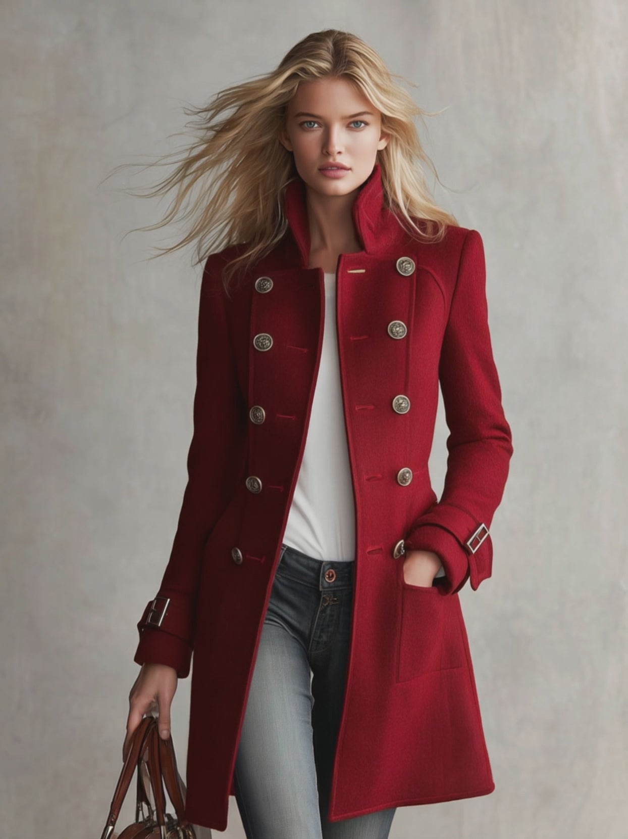 classic-retro-red-stand-up-collar-double-breasted-coat - Oyrosy