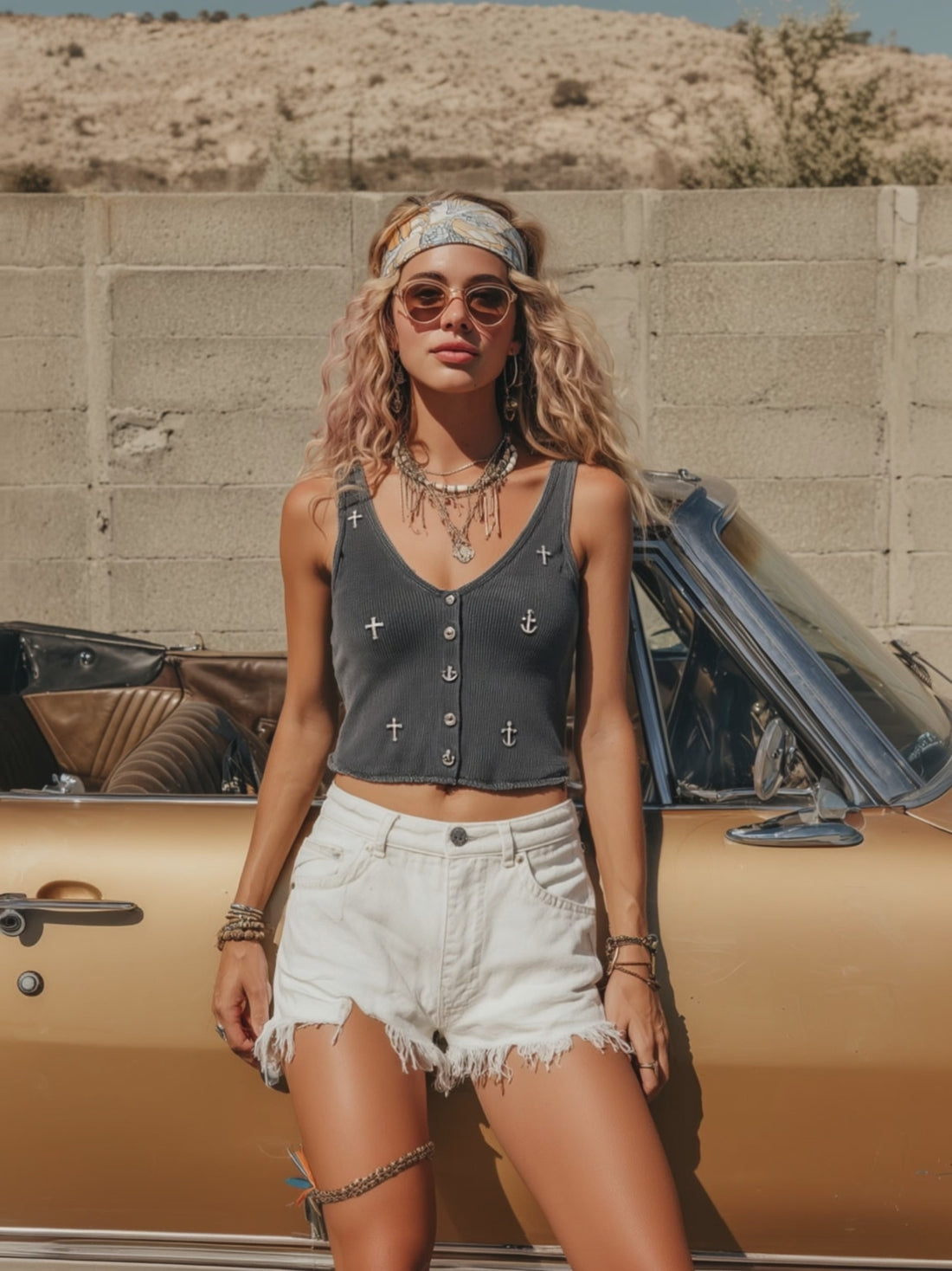 Western Retro Frayed White Denim Shorts