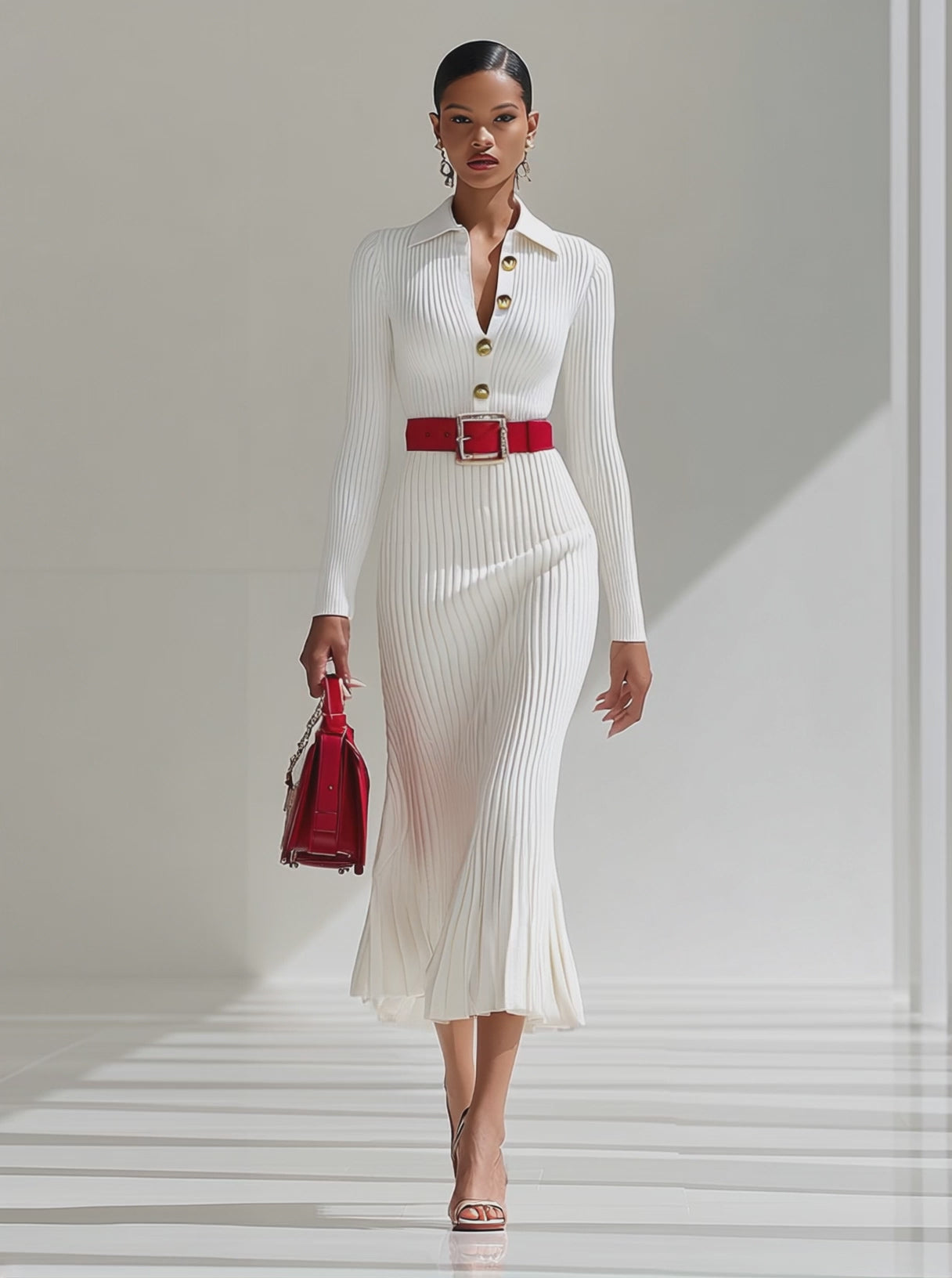 【24-hour shipping out】White Wool Lapel Button Design Maxi Dress